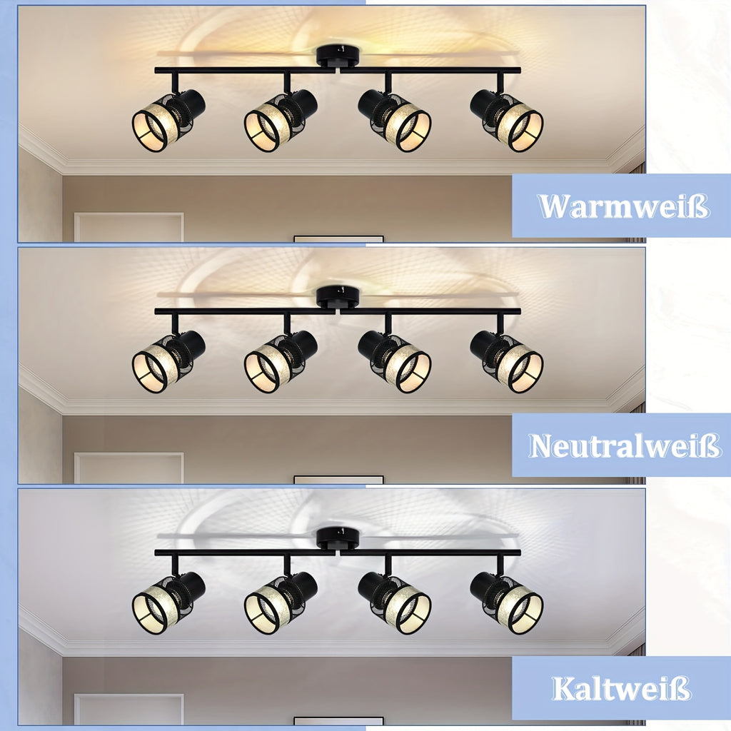 Plafonnier à spots orientables noir et tissu doré, 2 à 4 lumières E27