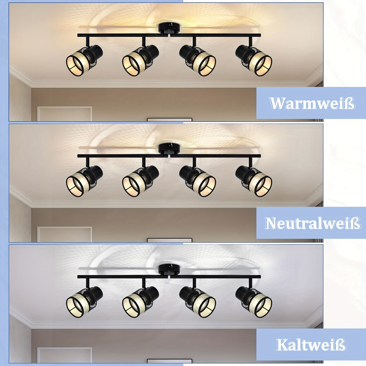 Plafonnier à spots orientables noir et tissu doré, 2 à 4 lumières E27
