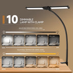 Lampe de bureau à pince à double tête LED de 61 cm, tactile, USB