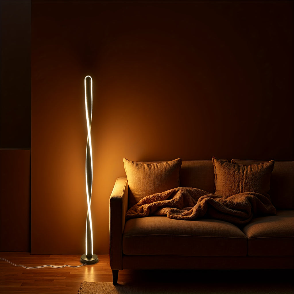 Lampadaire LED spirale minimaliste de 121 cm, trois teintes