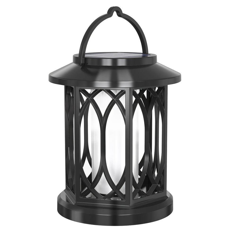 Lanterne solaire noire à effet flamme et pince d'accroche, IP65