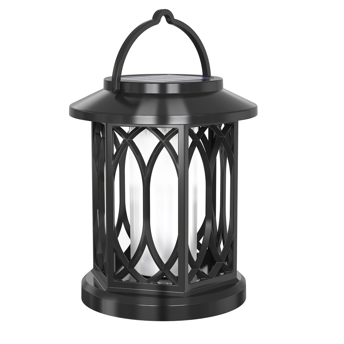 Lanterne solaire noire à effet flamme et pince d'accroche, IP65