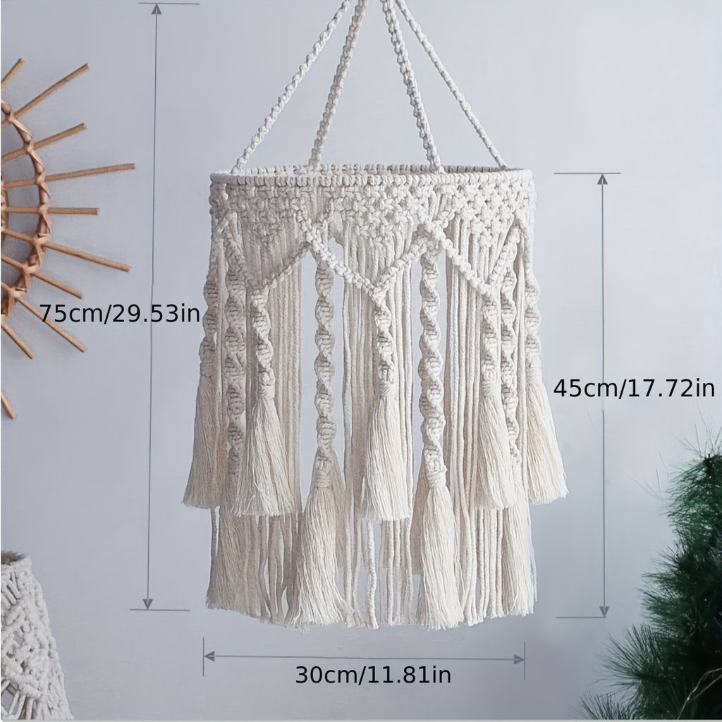 Abat-jour en macramé à franges, motif losanges ou feuillage, Ø 30 cm