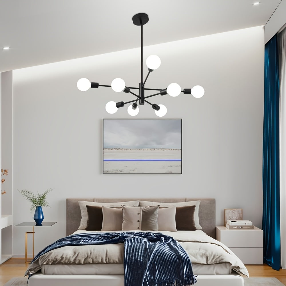 Lustre spoutnik 8 bras en métal noir, Ø 75 cm, douilles E27