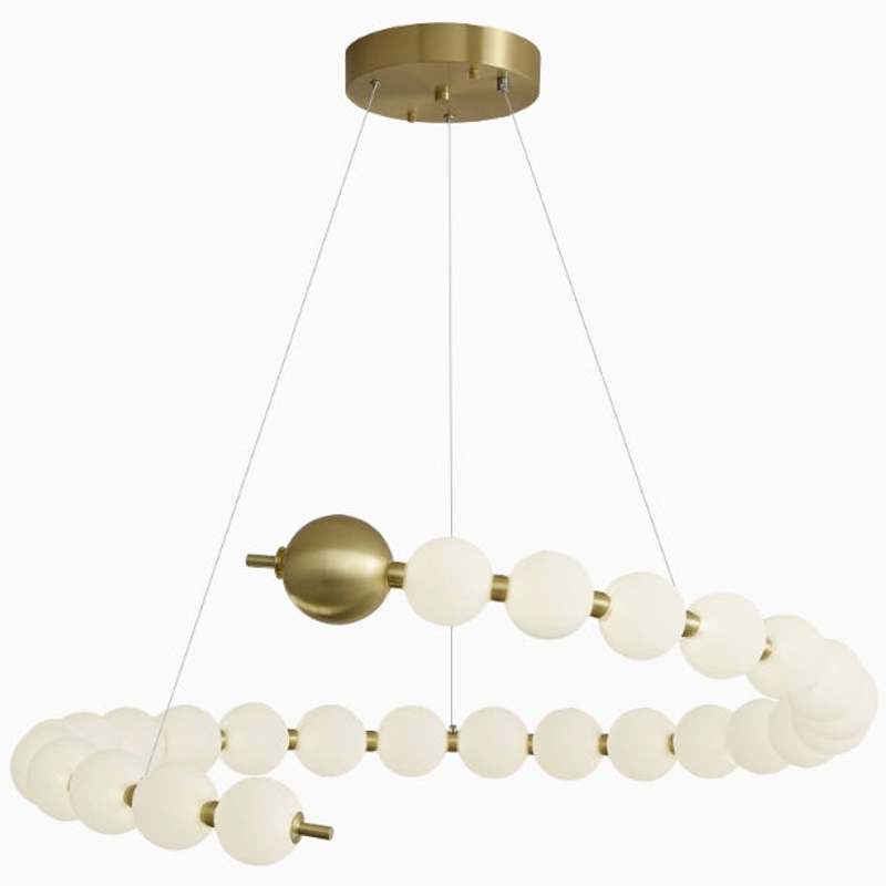 Lustre LED collier de perles opalines en spirale, finition dorée