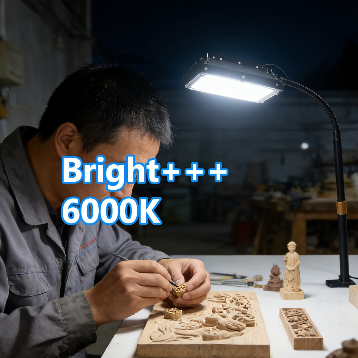 Lampe de travail à pince LED 6000 K, panneau plat, hauteur réglable