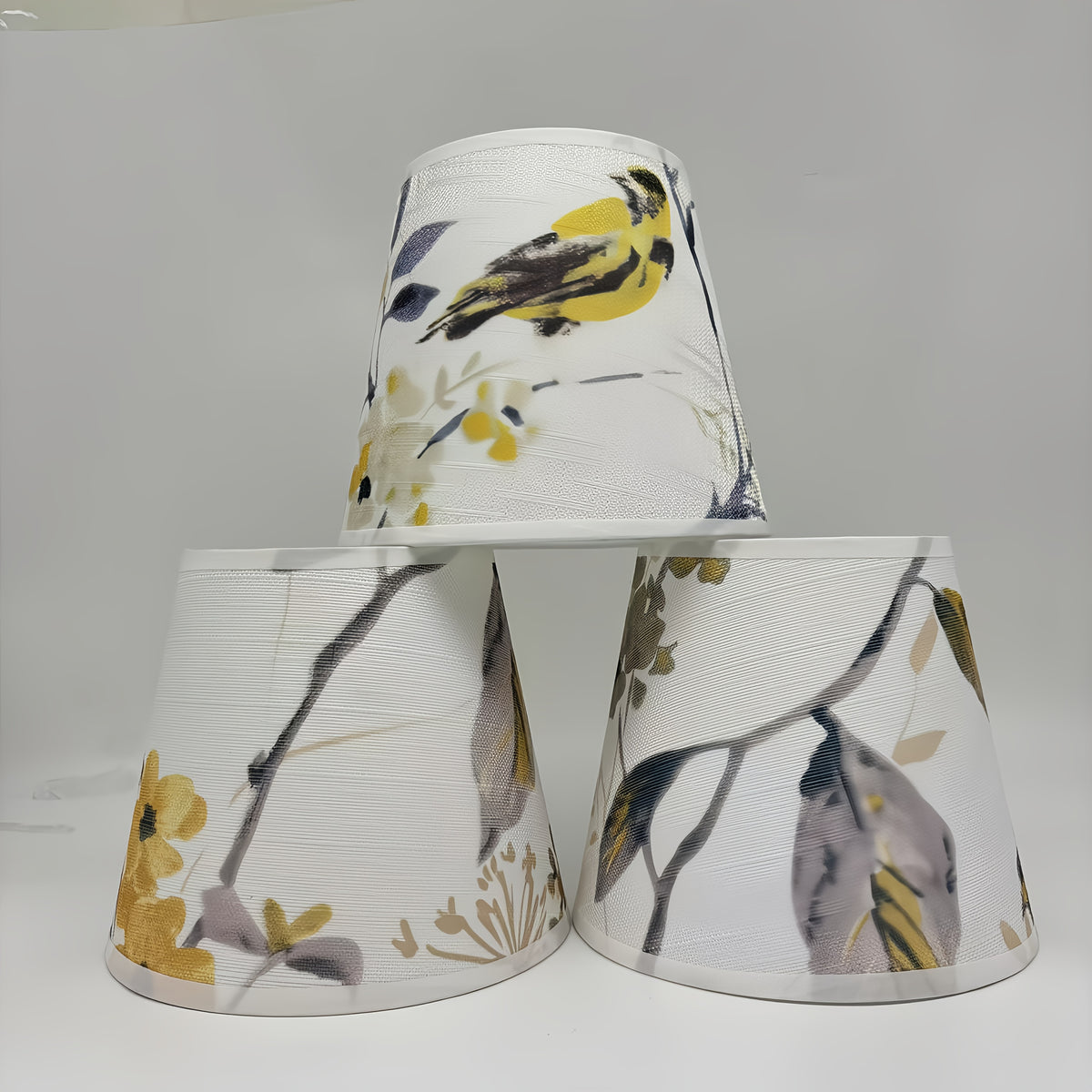 Lot de 2 petits abat-jour en tissu imprimé oiseaux et fleurs