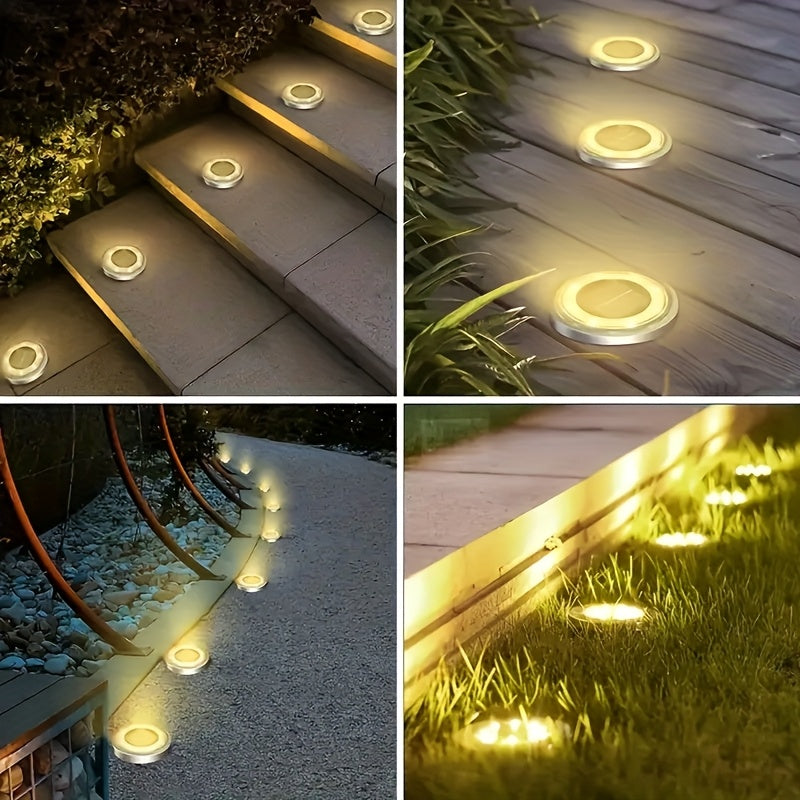 Spot solaire à enterrer finition inox, 8 LED, Ø 7,2 cm, lot de 10