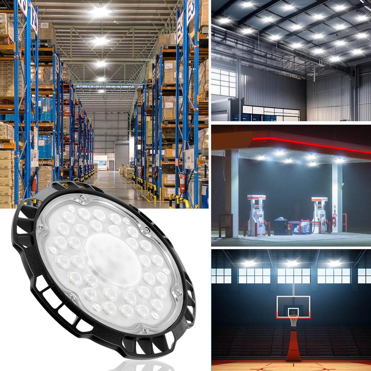 Plafonnier LED industriel rond 200 W, Ø 24 cm, lot de 10
