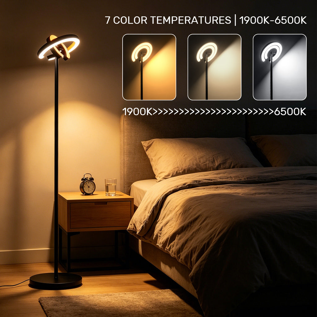 Lampadaire LED double anneau avec télécommande, 1900 à 6500 K