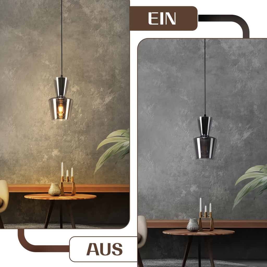 Lot de 2 suspensions en verre fumé et métal noir, Ø 15 cm, E27