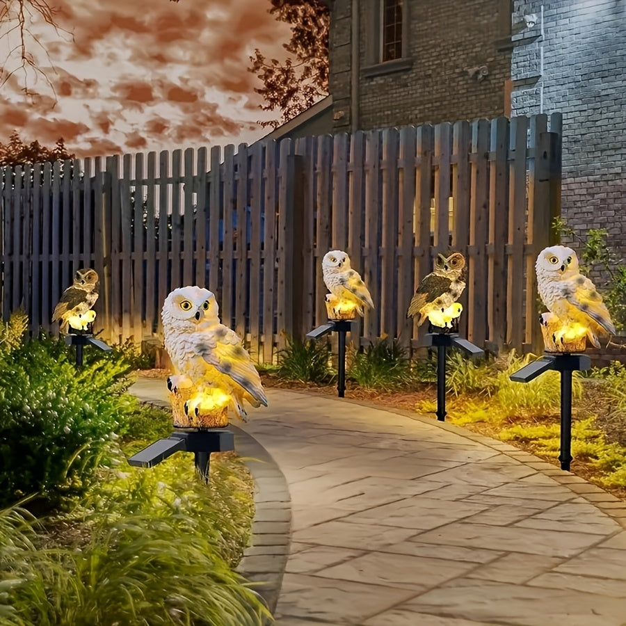 Lampe solaire hibou en résine sur piquet, lot de 2 pour jardin