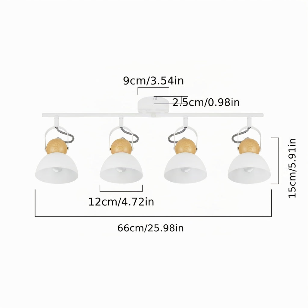 Spot de plafond rétro 3 ou 4 dômes orientables, rotule bois, E27