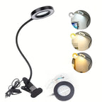 Lampe à pince avec loupe et anneau LED, col de 40 cm, blanche