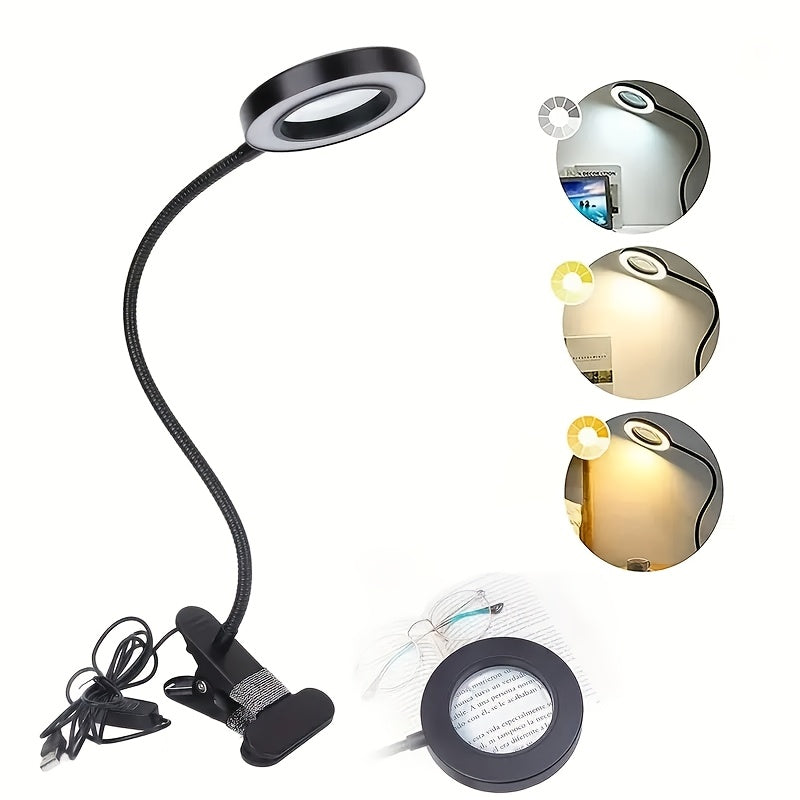 Lampe à pince avec loupe et anneau LED, col de 40 cm, blanche