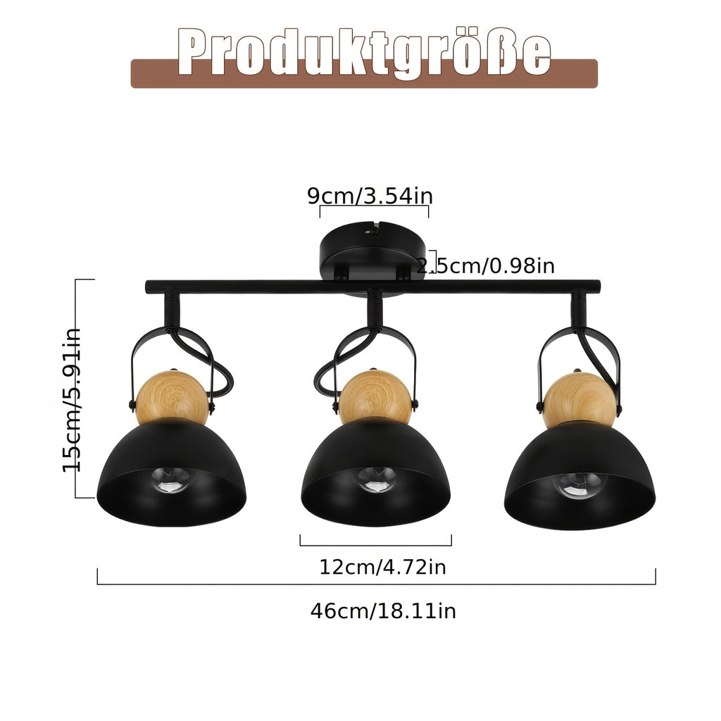 Spot de plafond rétro 3 ou 4 dômes orientables, rotule bois, E27