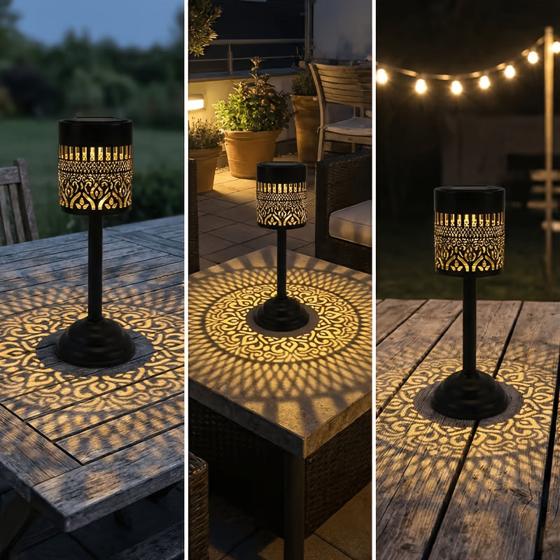 Lampe de table solaire en métal ajouré, lueur chaude, 26 cm