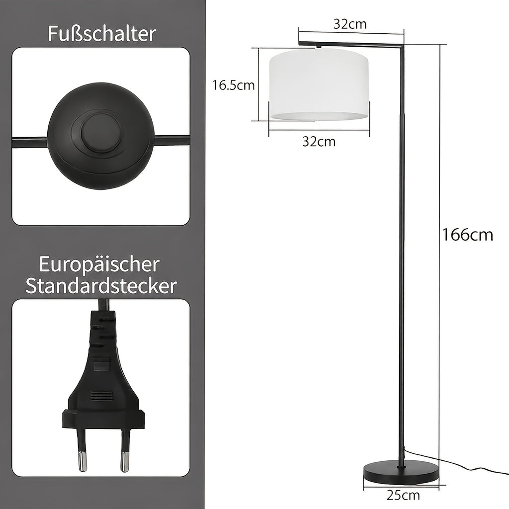 Lampadaire noir à abat-jour tambour inclinable sur 180°, 166 cm