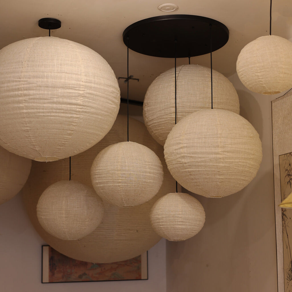 Abat-jour boule en toile de ramie pour suspension, Ø 30 à 50 cm