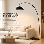 Lampadaire arc noir mat, dôme métal Ø 30 cm et portée réglable