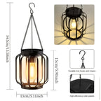 Lanterne solaire à suspendre, cage en métal noir et ampoule filament