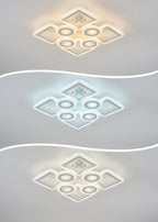 Plafonnier LED géométrique 75 cm, anneaux et carrés, trois teintes