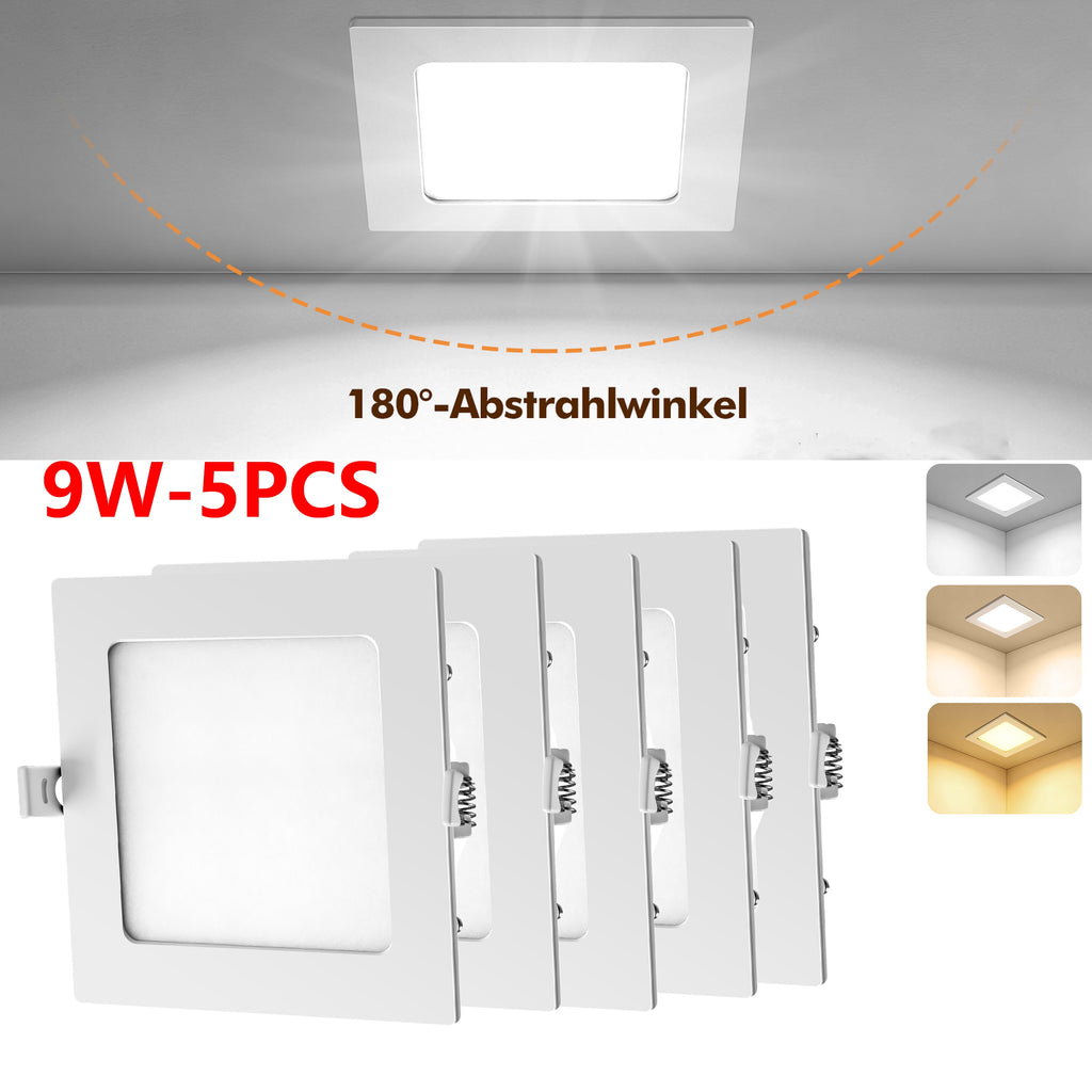 Lot de 5 spots LED carrés 9W sans scintillement, 14,8 x 14,8 cm
