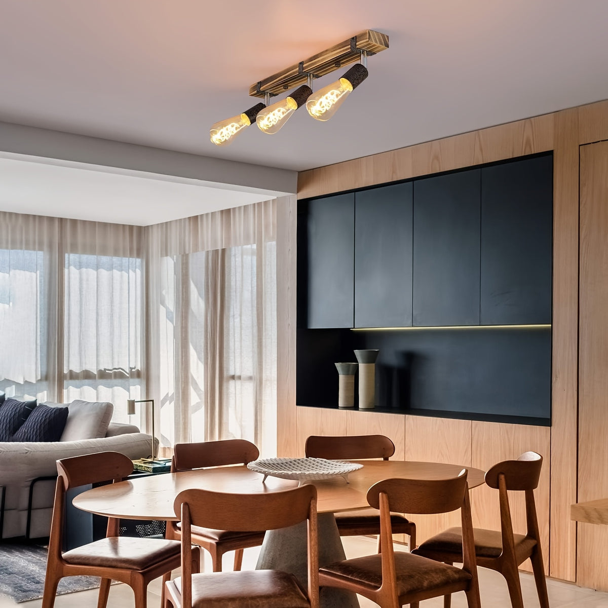 Plafonnier en bois flammé à spots orientables, 2 ou 3 lumières