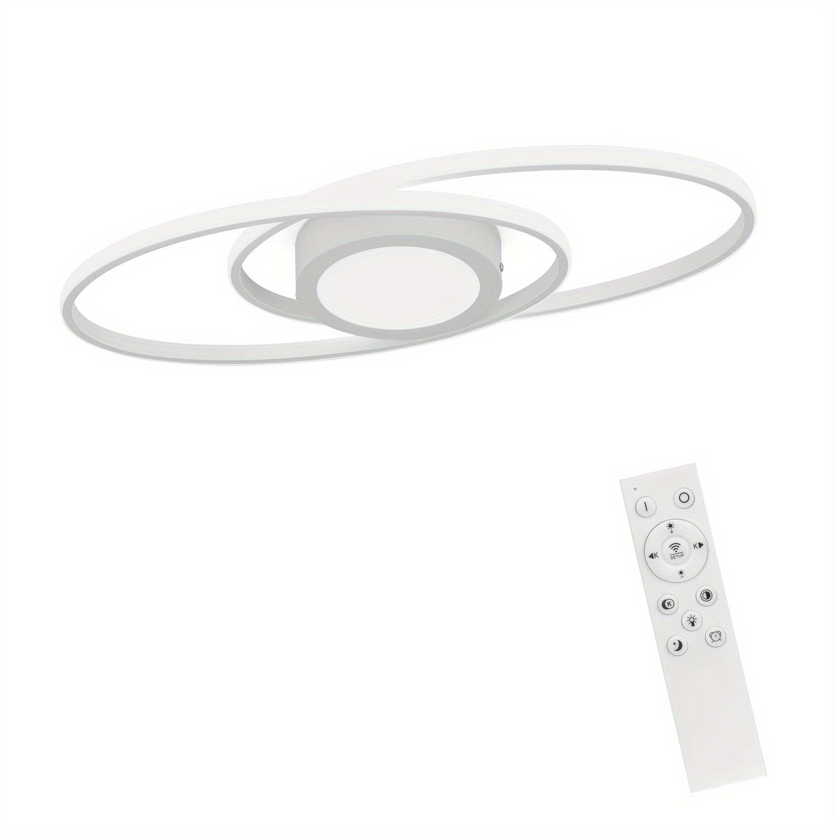 Plafonnier LED noir ovale ou carré à anneaux, avec télécommande
