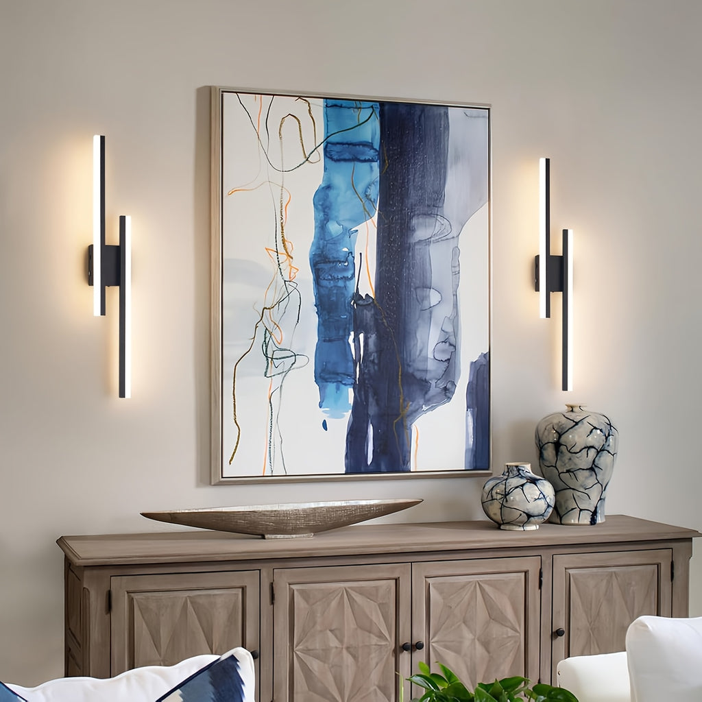 Lot de 2 appliques murales LED double barre noire, blanc neutre