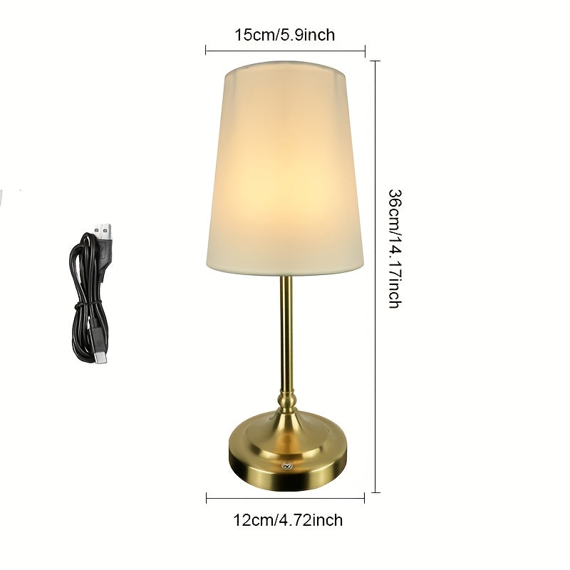 Lampe de table sans fil bronze doré, abat-jour tissu 36 cm, tactile