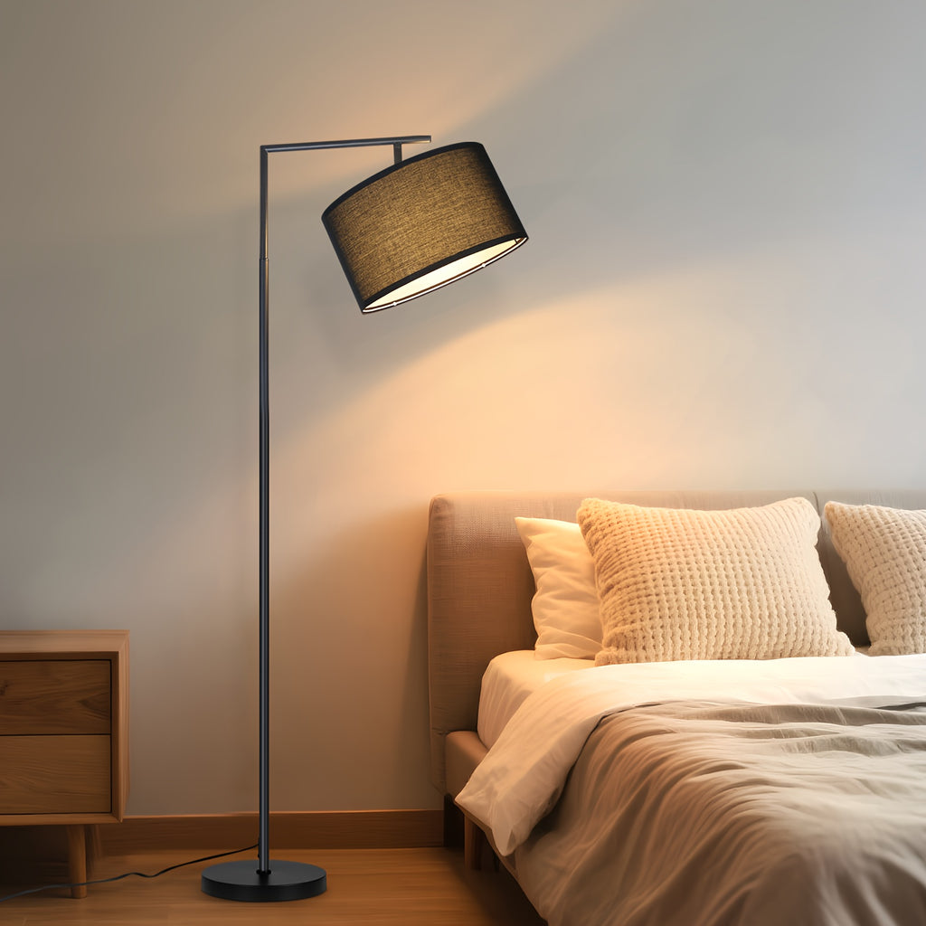 Lampadaire à bras coudé et abat-jour haut de 19 cm, noir ou beige