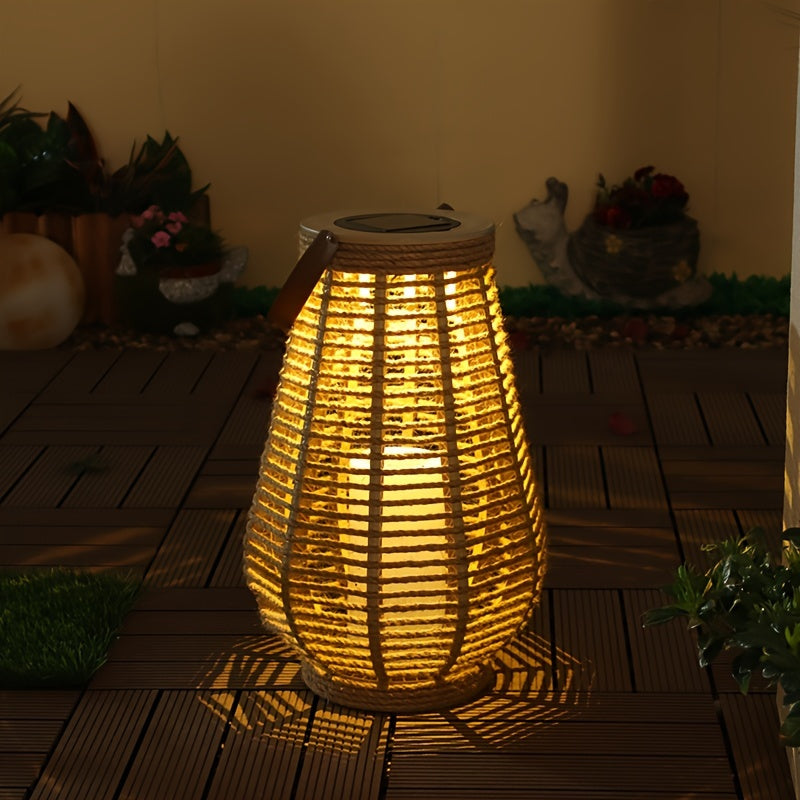 Lanterne solaire en cordelette tressée beige, bougie LED, IP44