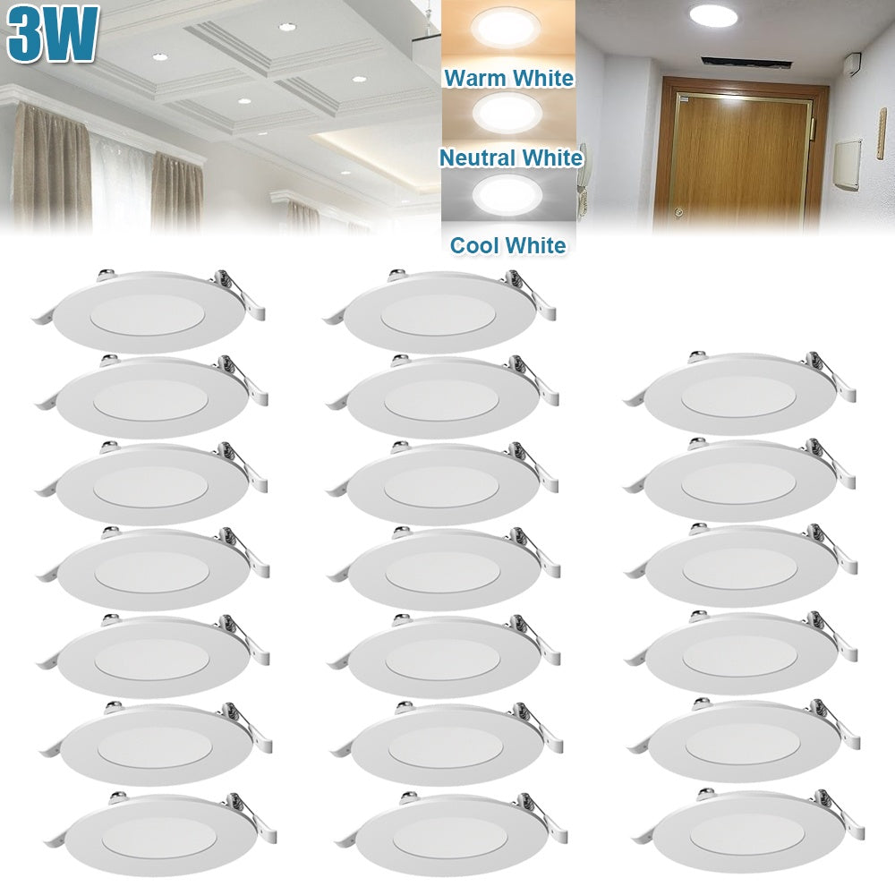 Lot de 20 mini spots LED ronds encastrables 3W, blanc froid 6500K