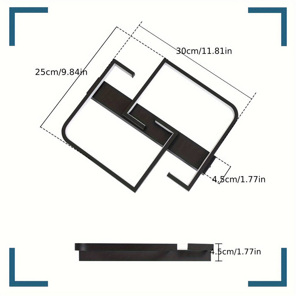 Petit plafonnier LED noir à cadres décalés 30 cm, blanc chaud