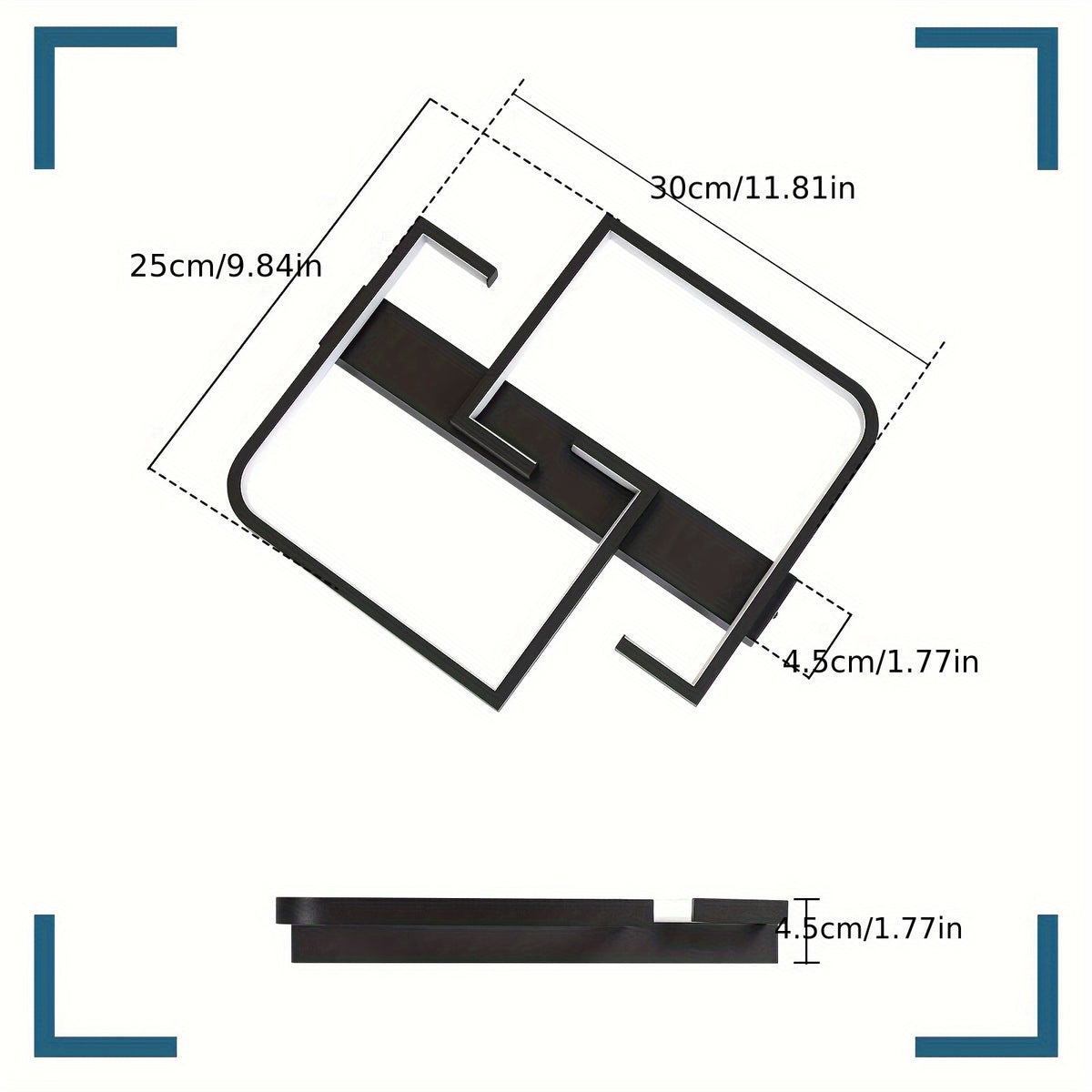 Petit plafonnier LED noir à cadres décalés 30 cm, blanc chaud