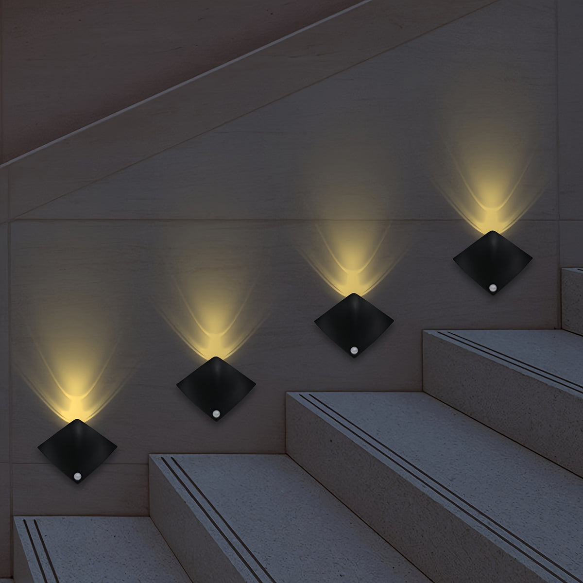 Applique murale LED à détecteur de mouvement, lot de 2 noires à piles