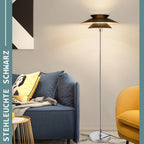 Lampadaire à double coupole noire et tige chromée, 145 cm