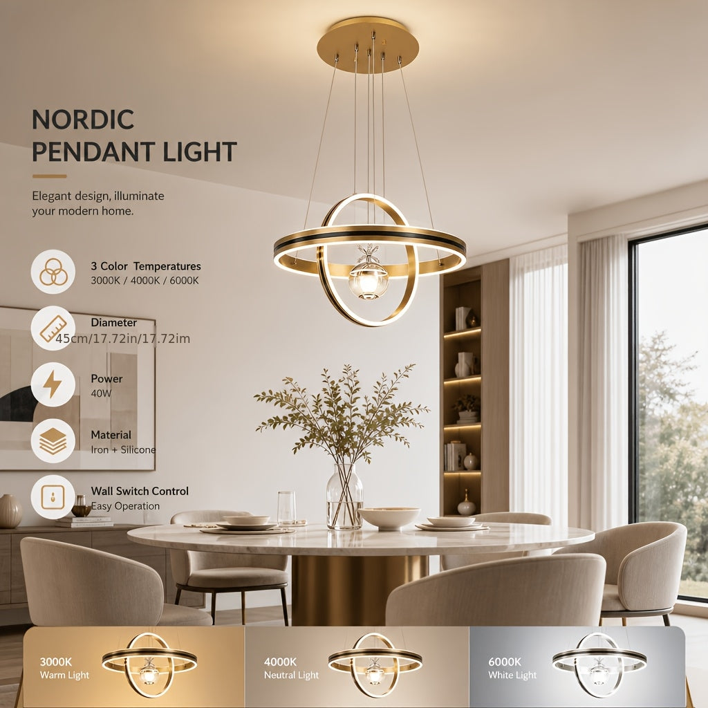 Lustre LED à deux anneaux croisés et globe fleuri, Ø 45 cm