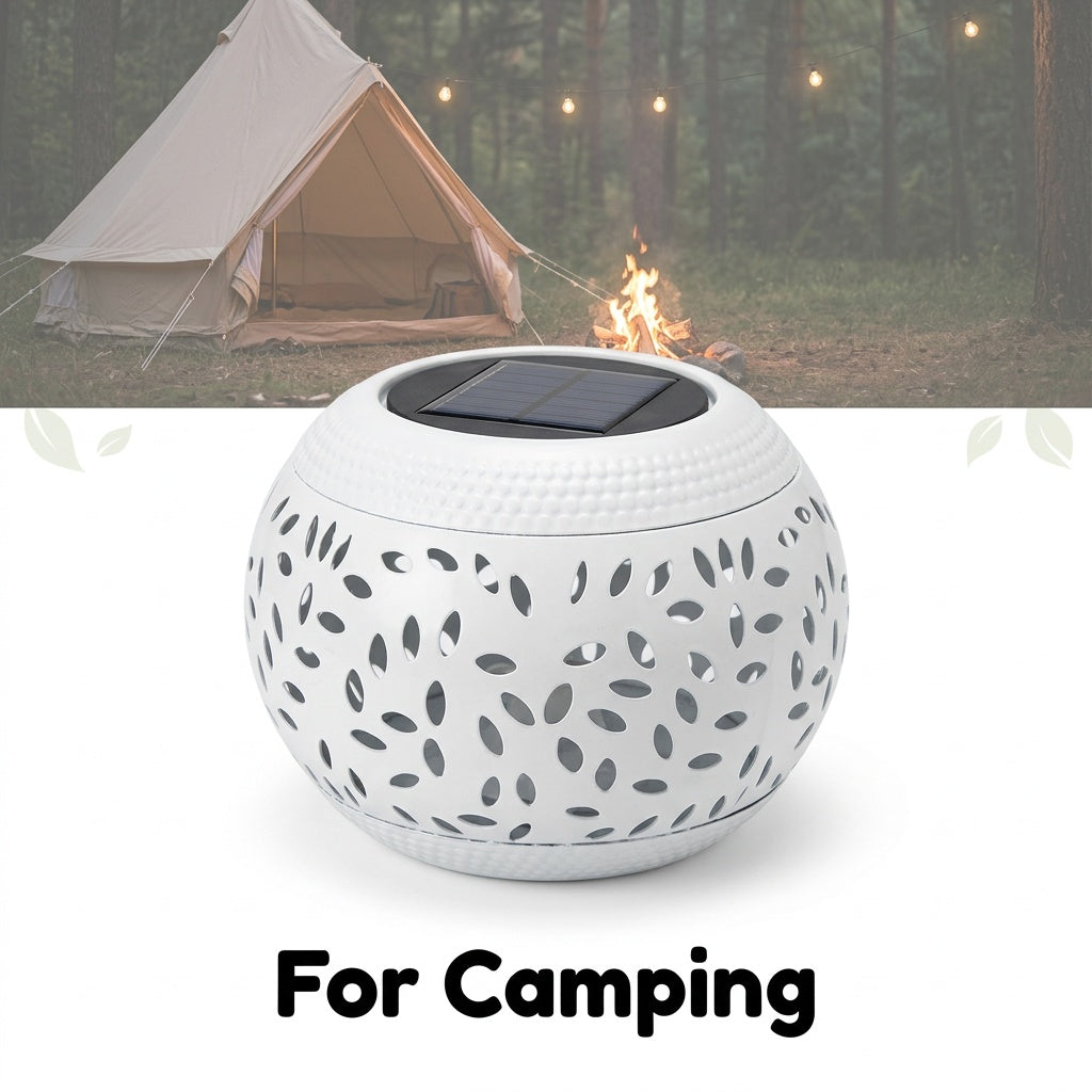 Lampe solaire d'extérieur boule en fer ajouré de feuilles, IP65