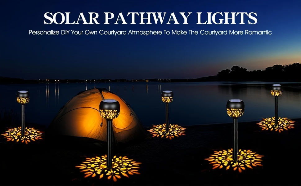 Lampe solaire à projection florale, boule noire ajourée, IP44