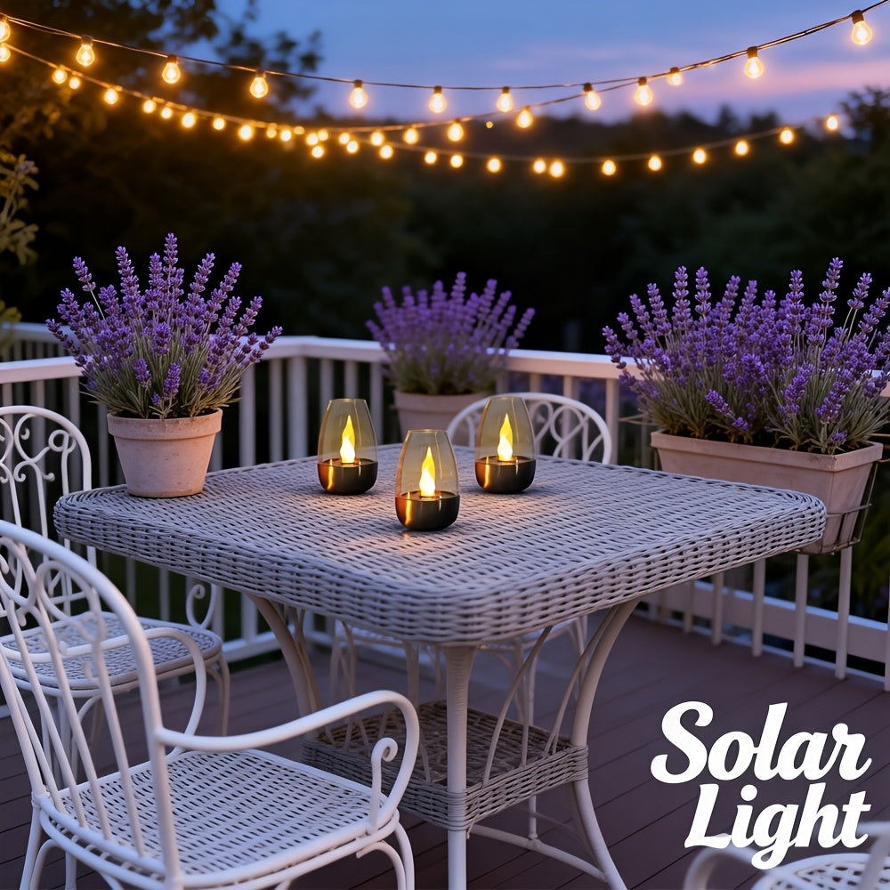 Bougie LED solaire à flamme vacillante sous cloche, 10 cm, IP65