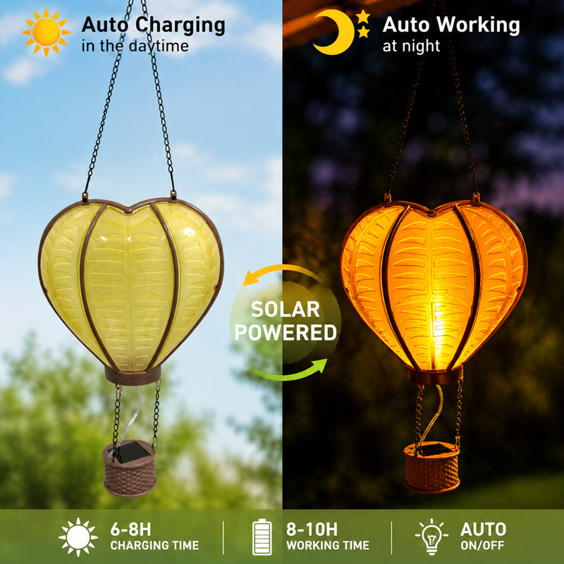 Suspension solaire montgolfière en forme de cœur, lot de 2