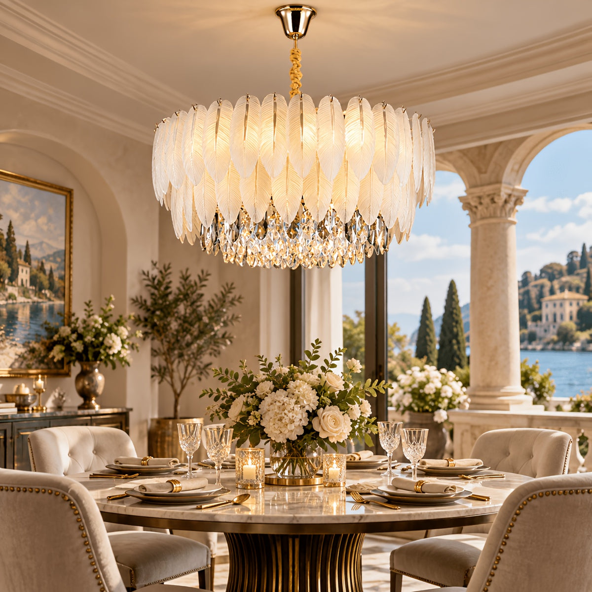 Une salle à manger habillée de reflets dorés
