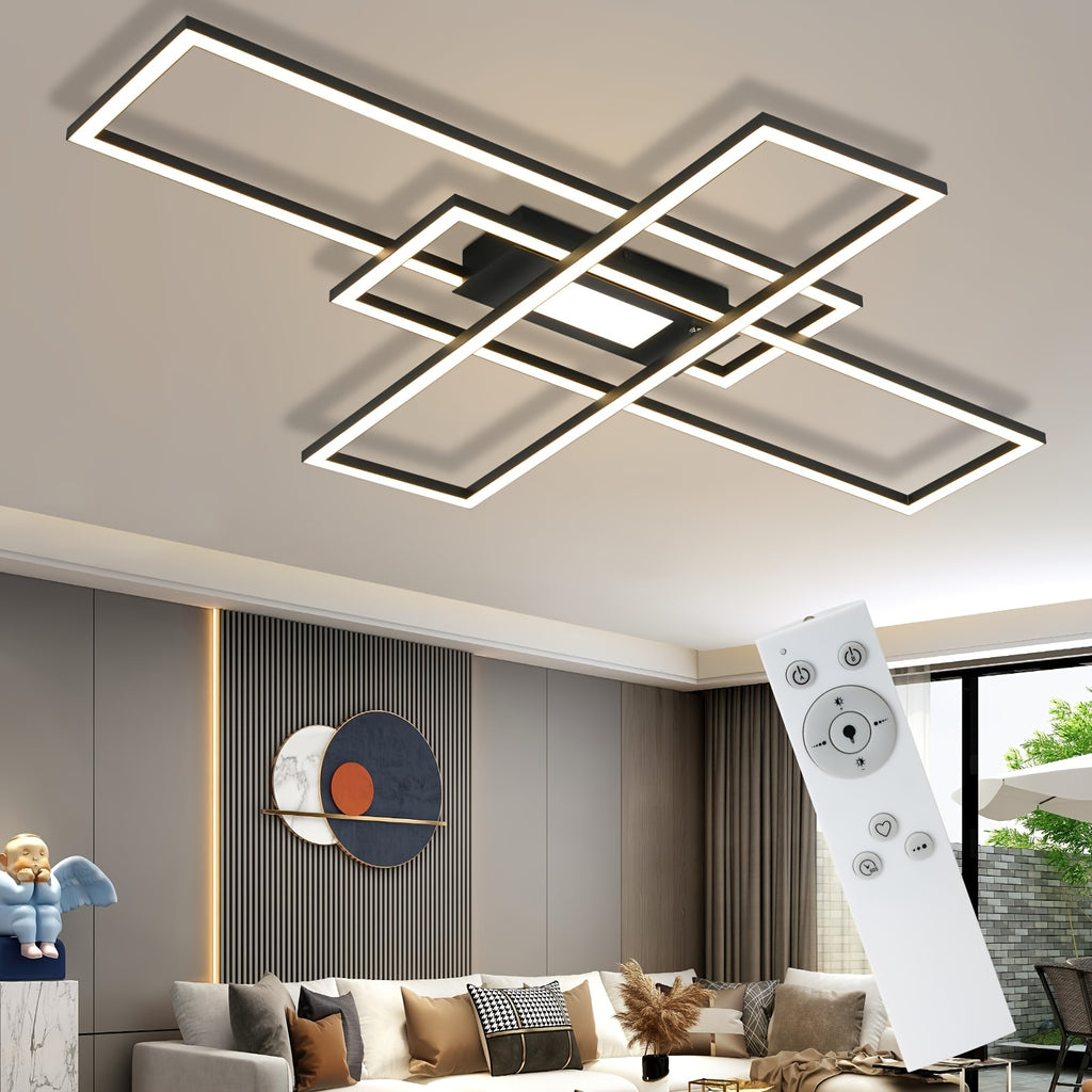 Plafonnier LED rectangles entrecroisés, jusqu'à 100 cm, télécommande