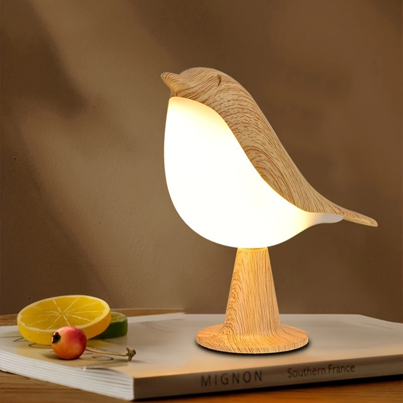 Lampe décorative oiseau effet bois, sans fil et tactile