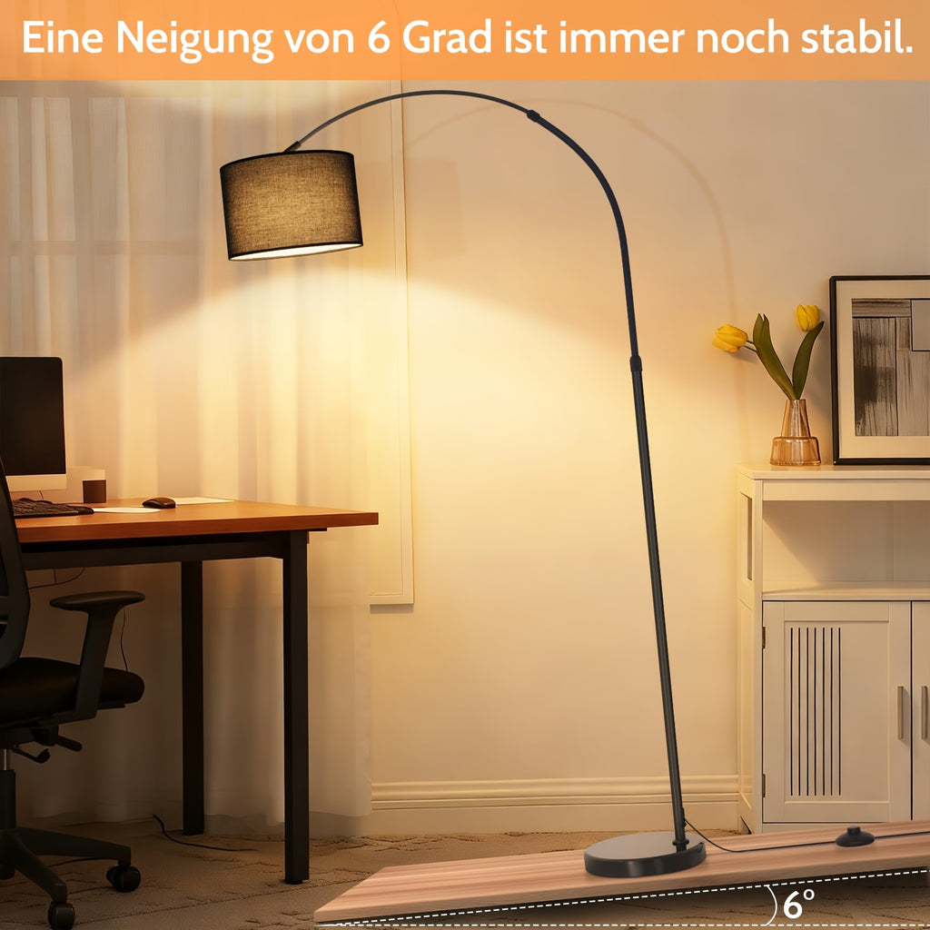 Lampadaire arc noir 181 cm, abat-jour tambour en tissu Ø 30 cm
