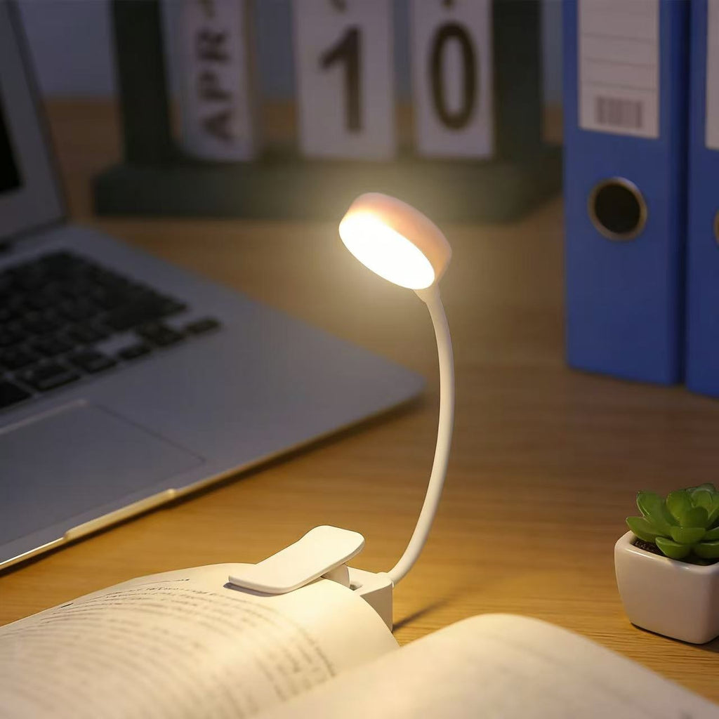 Mini lampe de lecture à pince blanche rechargeable, col de 13 cm