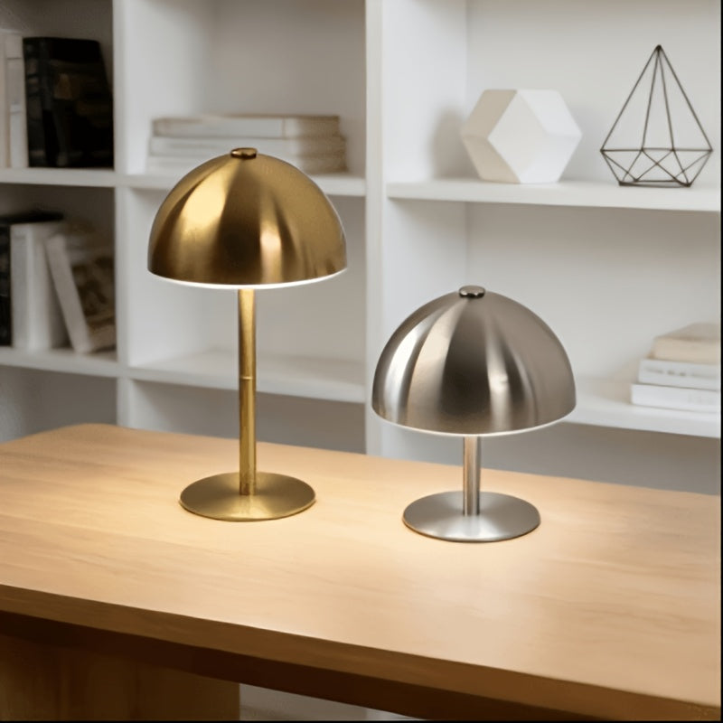 Lampe champignon sans fil à dôme métallique, doré ou argenté