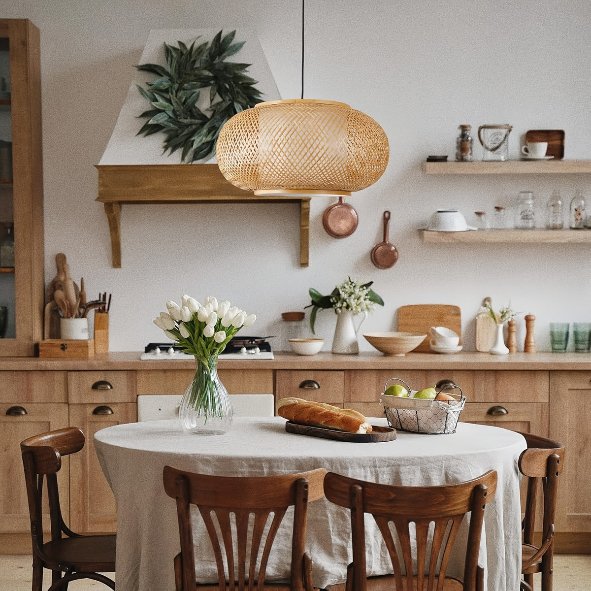 Suspension en bambou ovale de 40 cm à diffuseur en tissu